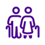 Outline of two people, one wearing a dress, both holding canes