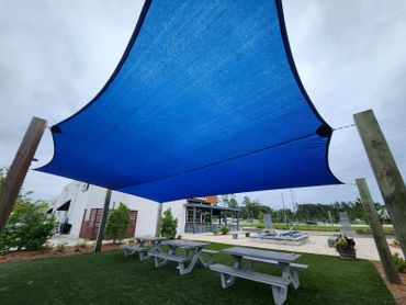 Sun protection outdoors over tables.