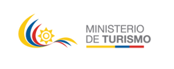 Logo of Ministerio de Turismo with colorful sun and swoosh design.