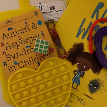 Maggie's bag yellow Aspergers/Autism and Ruby's worry younger bag