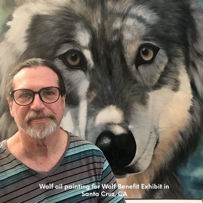 Oil painting of wolf for Santa Cruz Wolf Benefit Art Exhibit