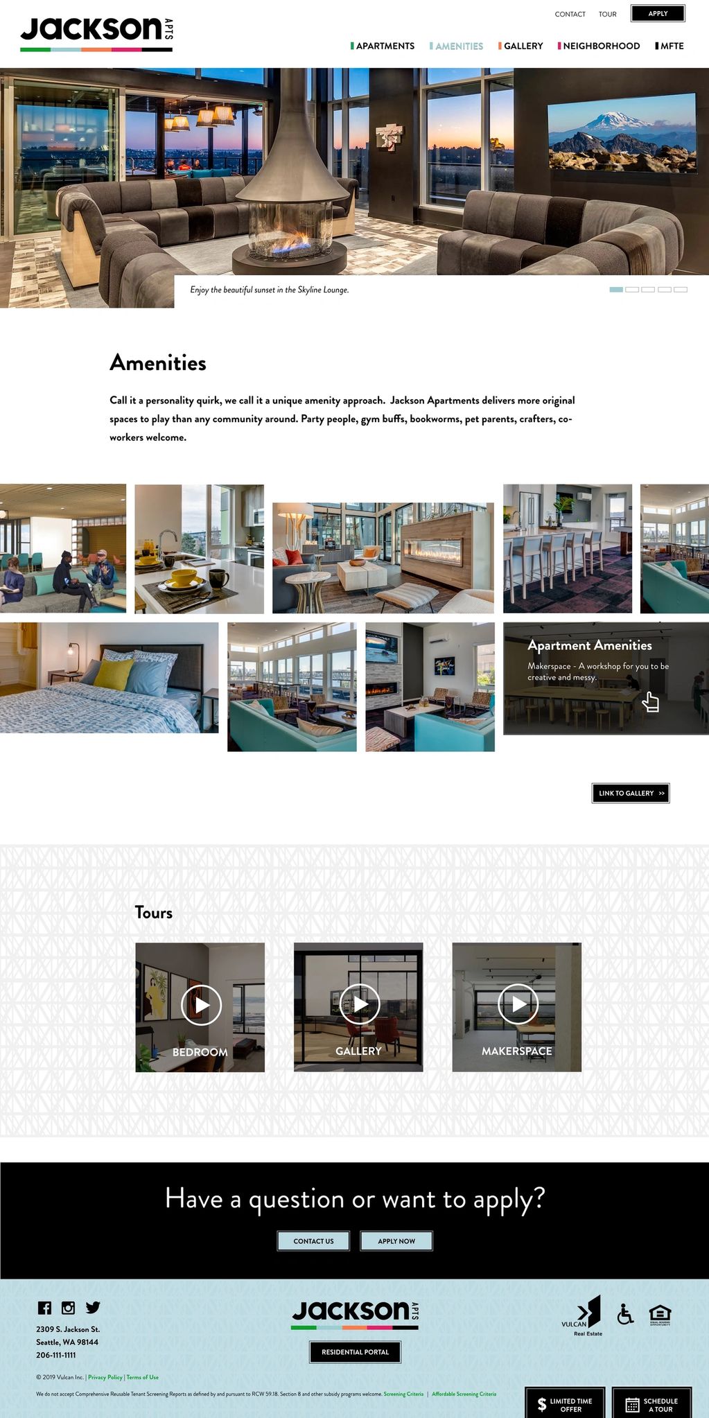 Shows amenities photos inside Jackson apartment. There is an infinite scrolling image gallery.