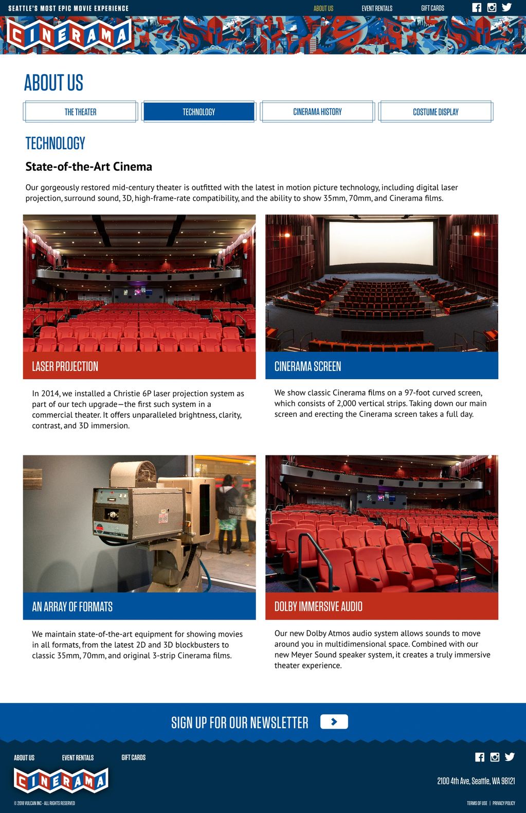 Four interior photos of Cinerama movie theater.