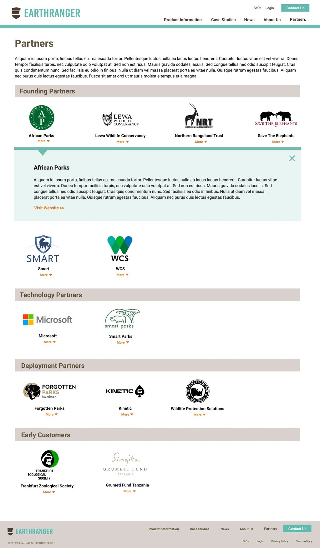 Showing the logos and more information about EarthRanger partners.