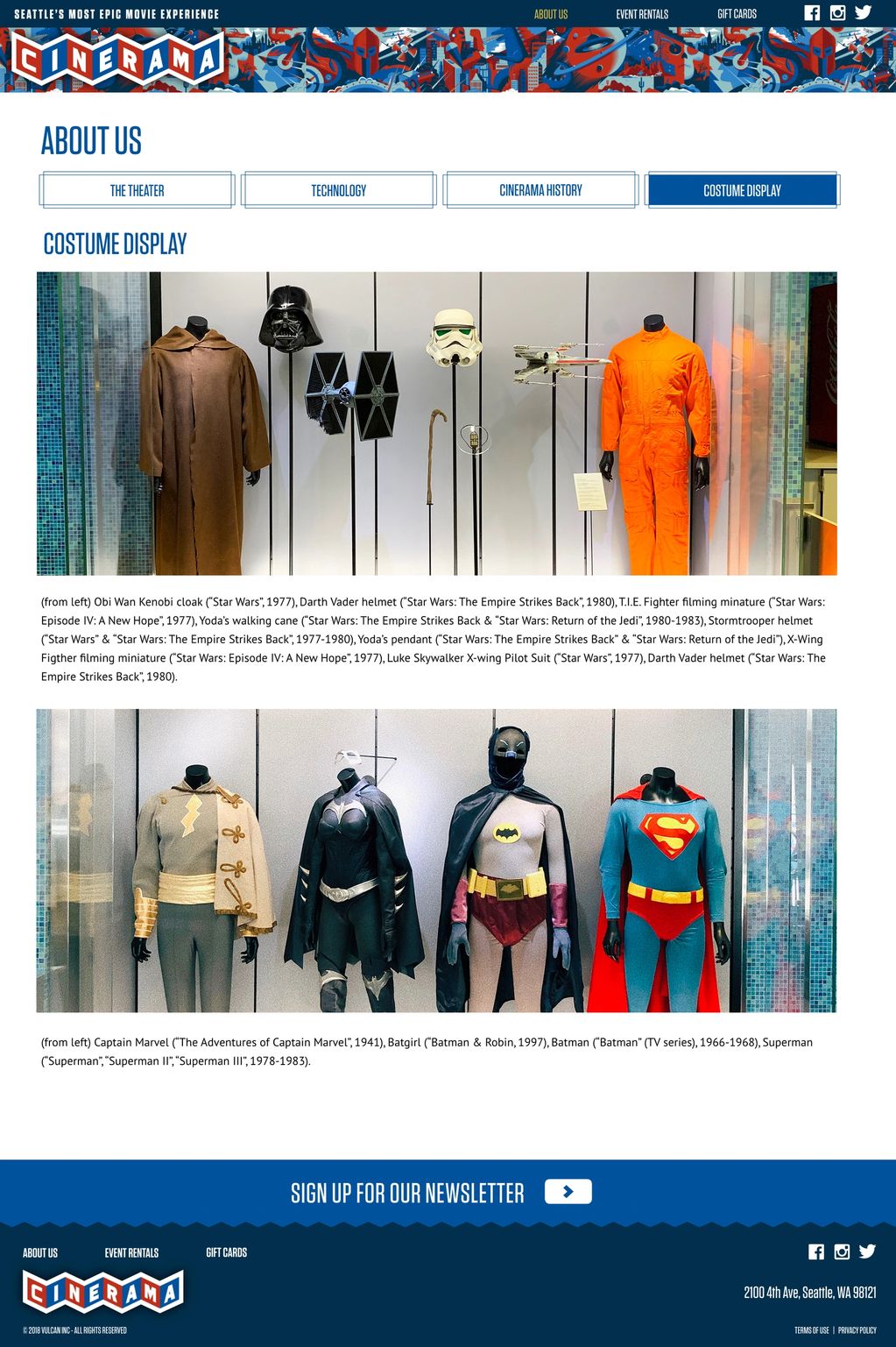 Costumes from movies showcased at Cinerama.