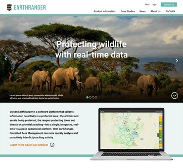 EarthRanger Website showing elephants in Africa. EarthRanger application showing on a laptop.