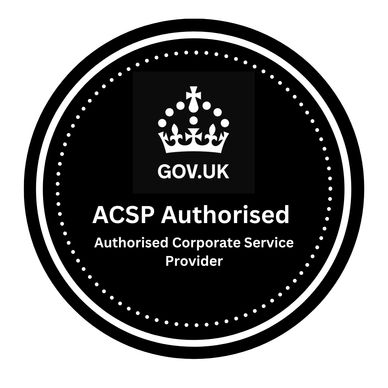 Black and white GOV.UK ACSP Authorised badge with crown logo.
