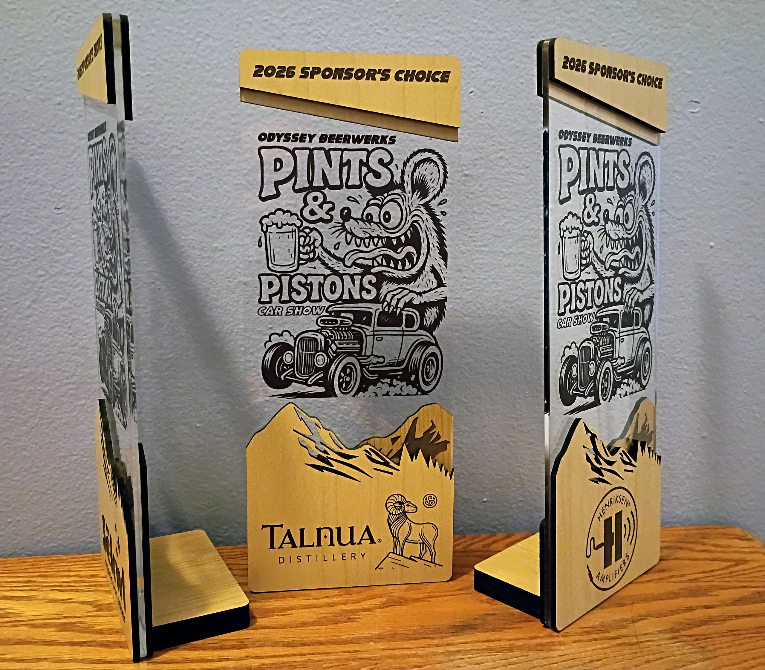 Pint and Pistons Car Show Sponsor Awards. Commissioned by Odissey Brewerks, Arvada CO