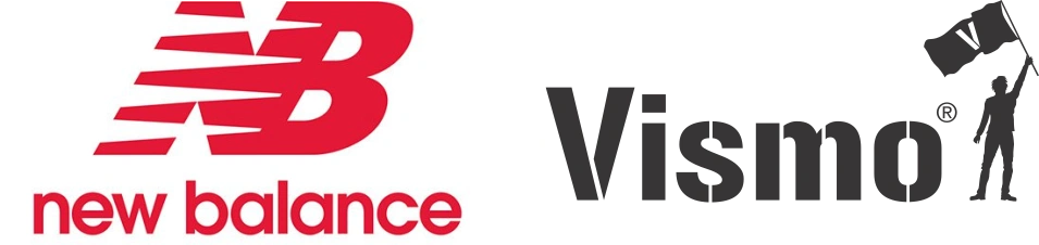 New Balance and Vismot brand logos side by side.