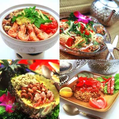 Mu Thai tom yam kong , anans kip met cashnoten, fried rice with chicken, seafood salad www.muthai.be