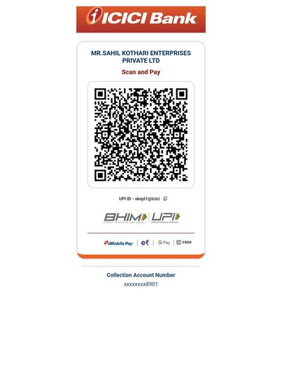 ICICI Bank QR code for payment to Mr. Sahil Kothari Enterprises Pvt Ltd.