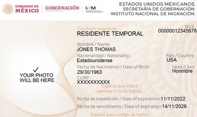 TEMPORARY MEXICO RESIDENT CARD SAMPLE