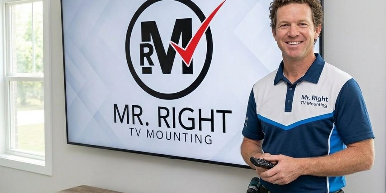 Mr Right TV Mounting. 65 inch tv mounted to drywall with a flat mount.