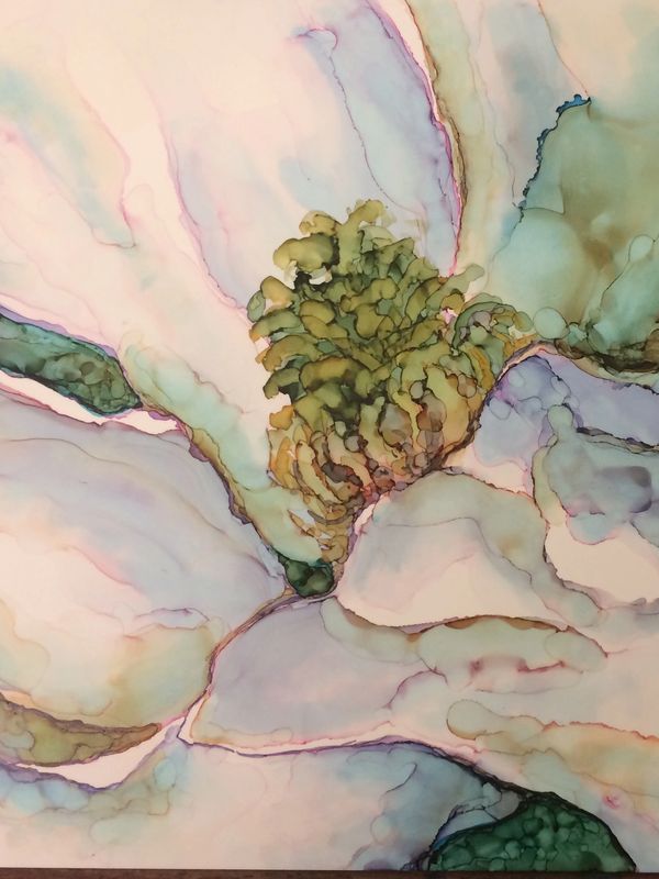 alcohol ink painting, fine art, magnolia bloom, modern art, painting on yupo paper, home decor