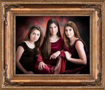 fine art painted portrait of 3 young women