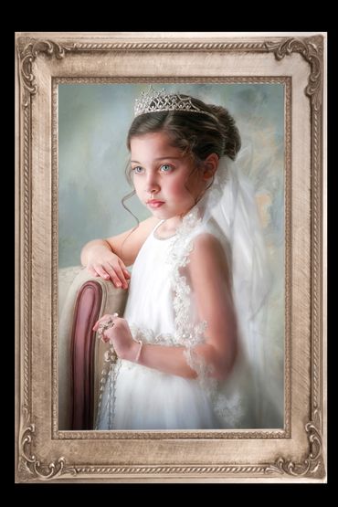 fine art painted portrait of first communion girl