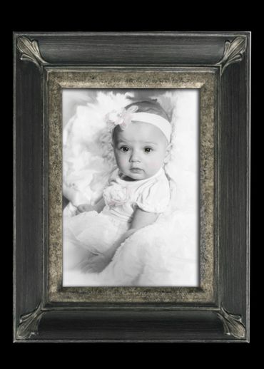 fine art painted portrait of baby in black and white