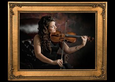 fine art painted portrait of woman playing violin