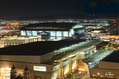 Twilight photo taken by Heartland Perspectives Media of a city skyline in Phoenix, AZ