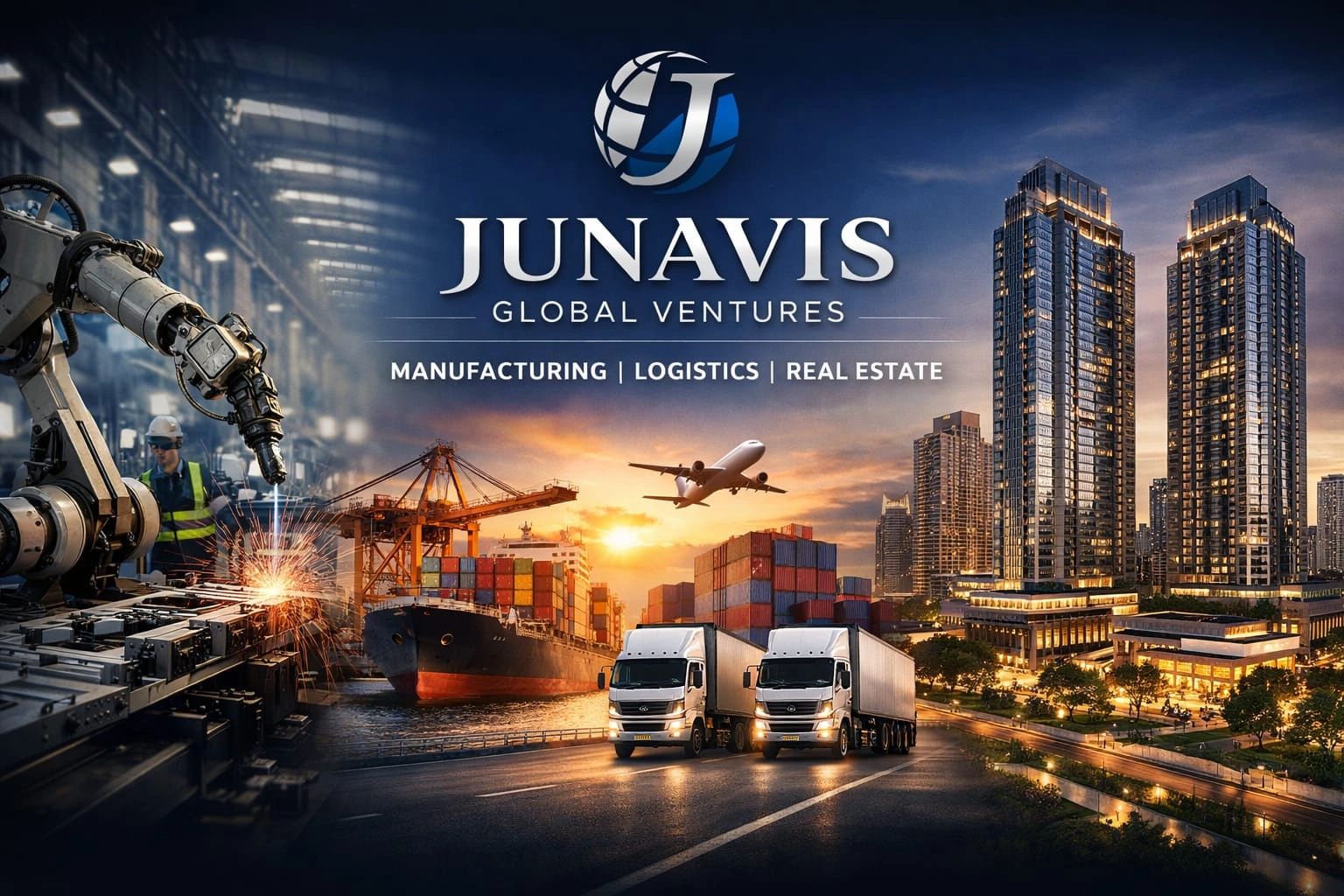 Junavis Global Ventures specializing in manufacturing, logistics, and real estate.