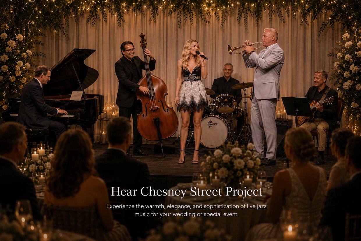 Jazz band performing live at an elegant wedding event.