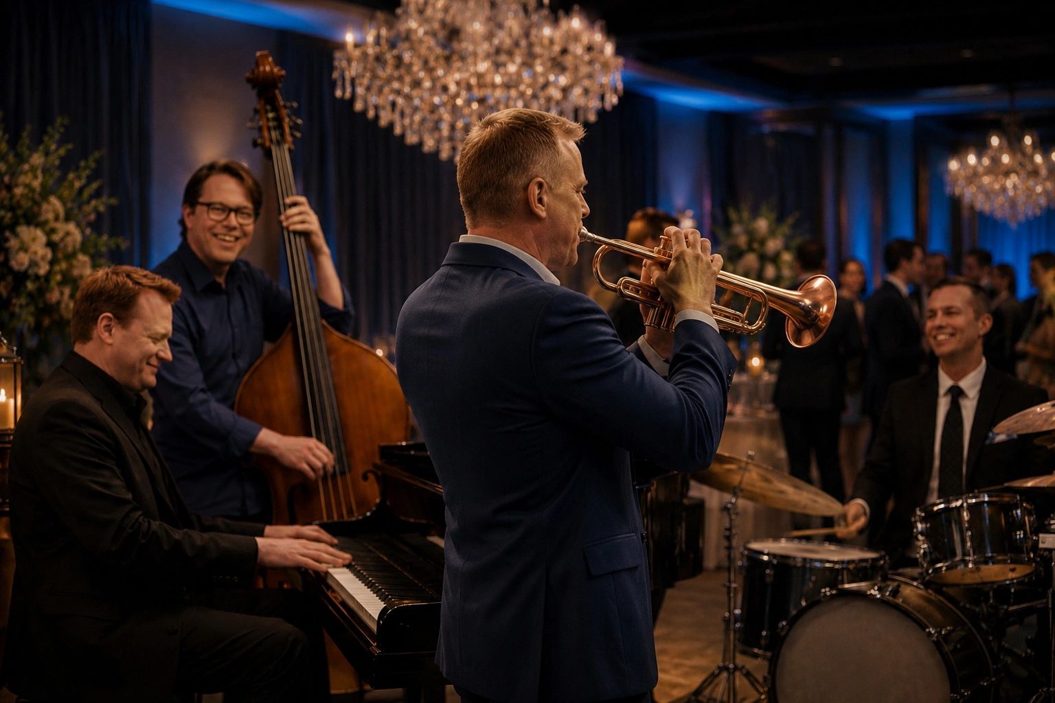 Jazz band playing at an elegant event.