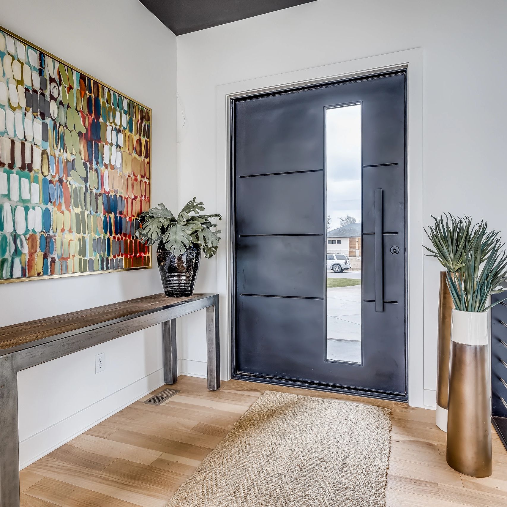 the inside view of an iron pivot door