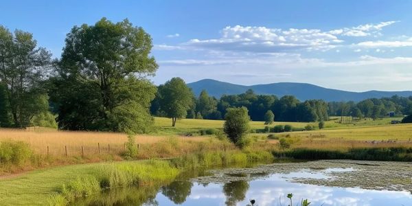 a beautful piece of property on a lake with a beautiful view of blue ridge mountains
