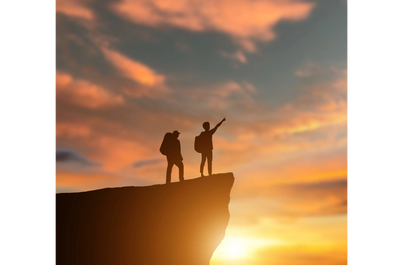 Two people on top of mountain