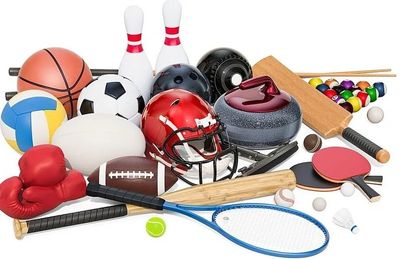 A collection of various sports equipment.