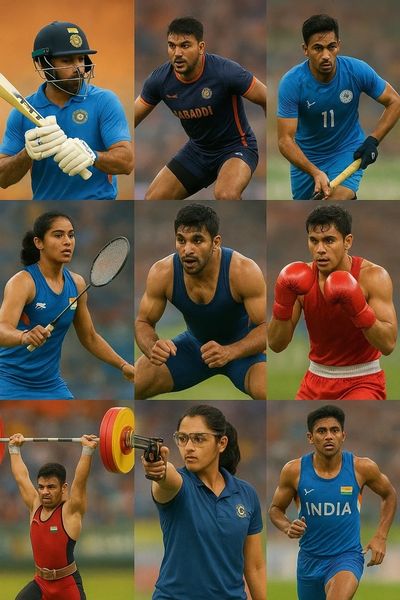 Indian athletes competing in various sports.