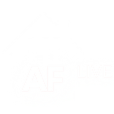 Logo with a house and initials AF LIVE.