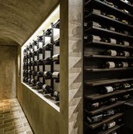 wine rack lit by LEDs