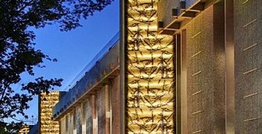 LED back lit glass artwork panels on the seismic supports for UBC science building.