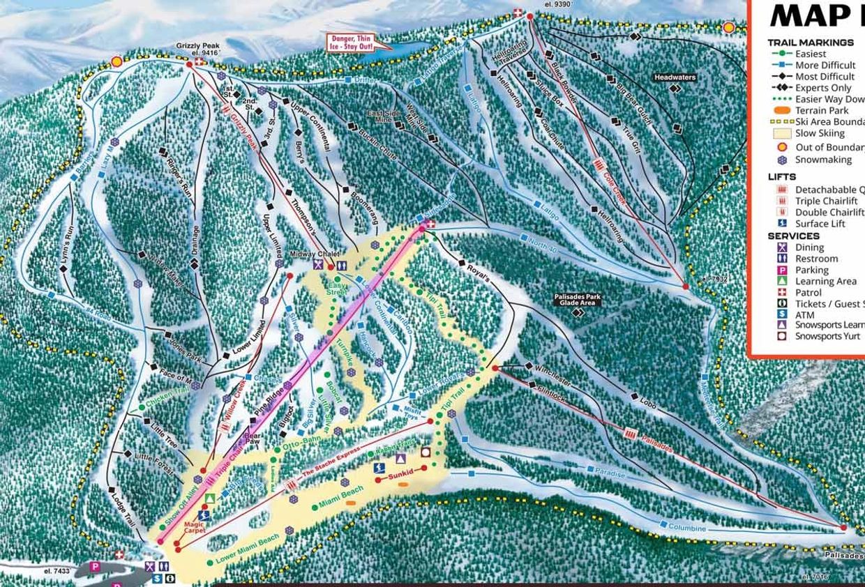 Red Lodge trail map with Triple chairlift highlighted in red