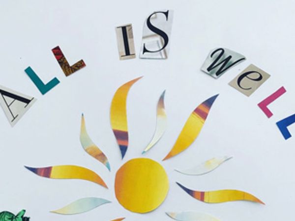 Cutout letters form 'All is Well' around a sun illustration.