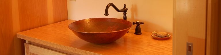 custom bath design, copper sink