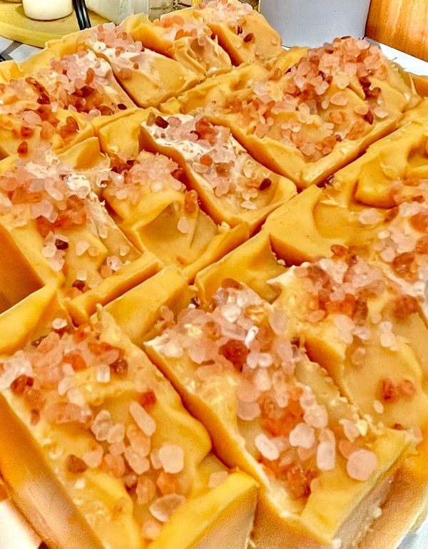 Himalayan salt topped handmade soap