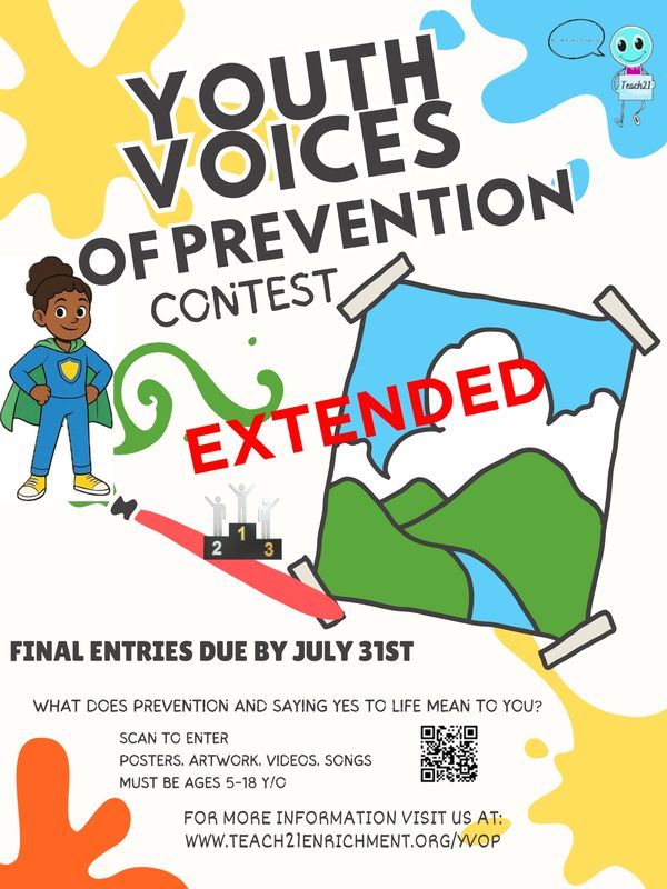 Youth Voices of Prevention Contest for ages 5-18, May 1 - Aug 30.