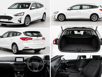 White station wagon shown from multiple angles with interior views.