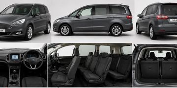 Multiple views of a gray minivan showcasing exterior and interior features.