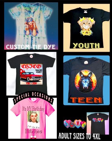 We create our own Tie Dyes and Special Occasion Designs in a variety of styles and sizes.