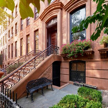 Row of brownstone homes in Manhattan.
