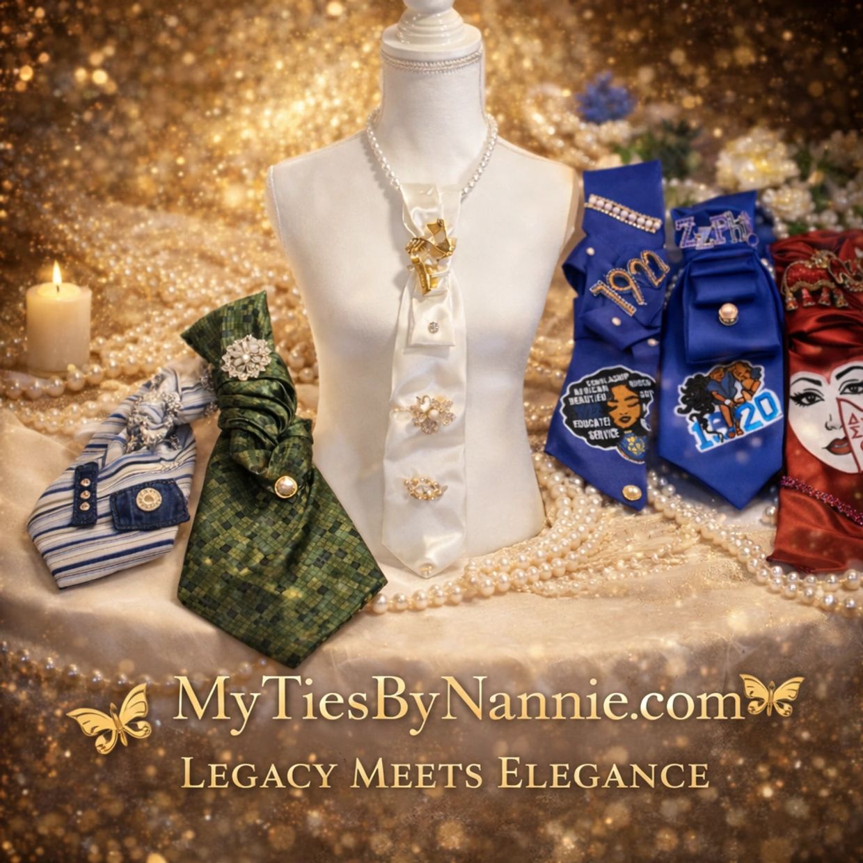 Elegant customized ties with unique designs and embellishments.