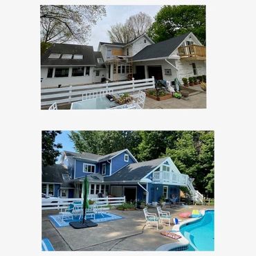 Before and after exterior painting of the house