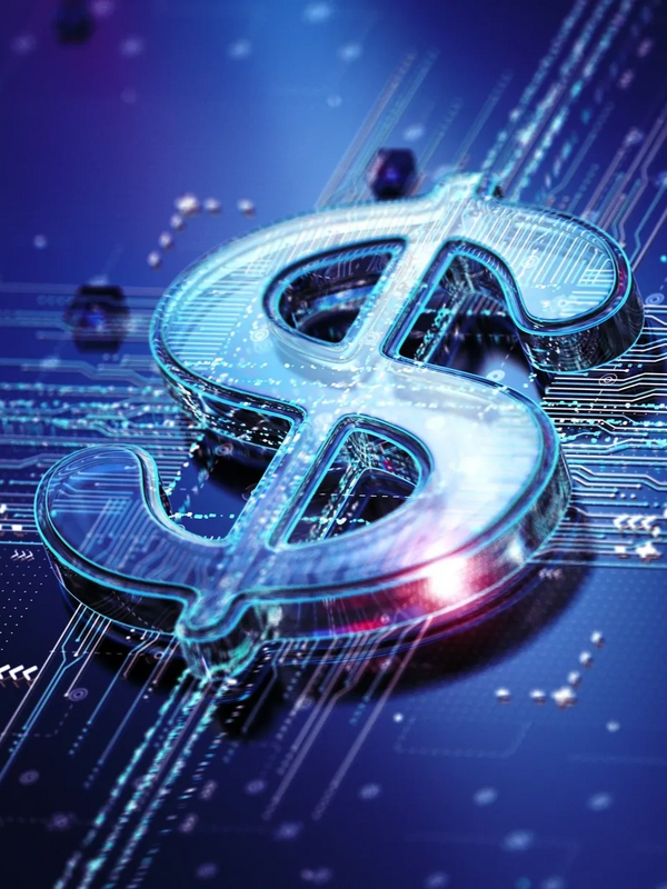 Digital dollar sign over circuit network symbolizing cost modeling, quoting, and financial optimizat
