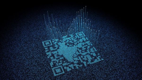 QR code with data lines showing engineering analytics, digital flow, and supply-chain connectivity.