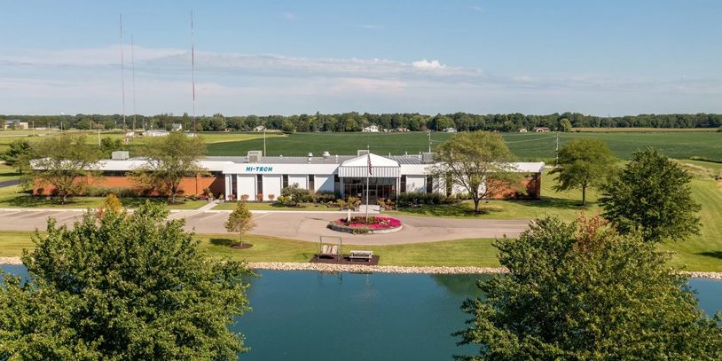 Aerial view of Hi-Tech Electronic Products & MFG, EMS facility for PCB and circuit card assembly.