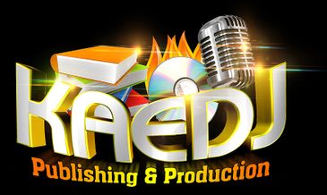Logo with books, CDs, and a microphone for KAE DJ Publishing & Production.