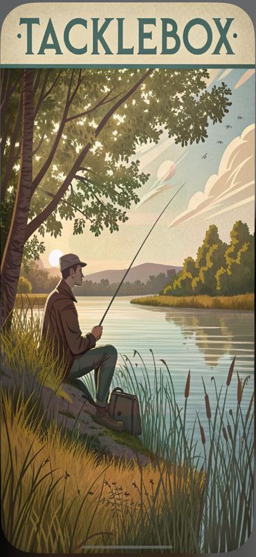 Man fishing peacefully by a lakeside at sunset.